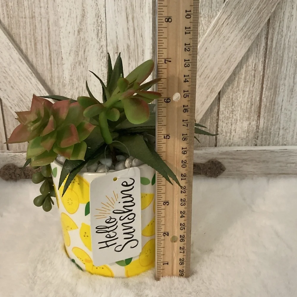 Ceramic Lemon Planter with Faux Succulents